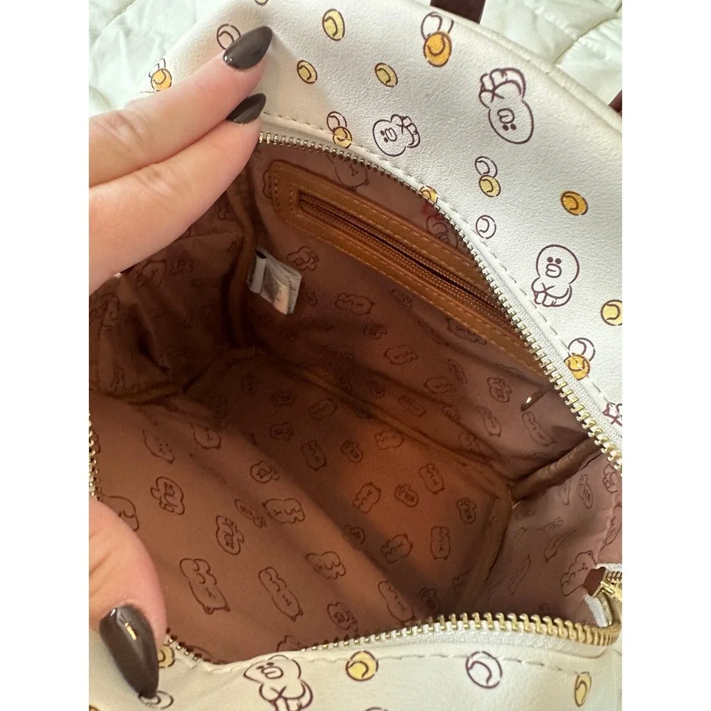 LINE‎ FRIENDS Brown Bear Gumball Machine Mini Backpack Cream Maroon Faux Leather